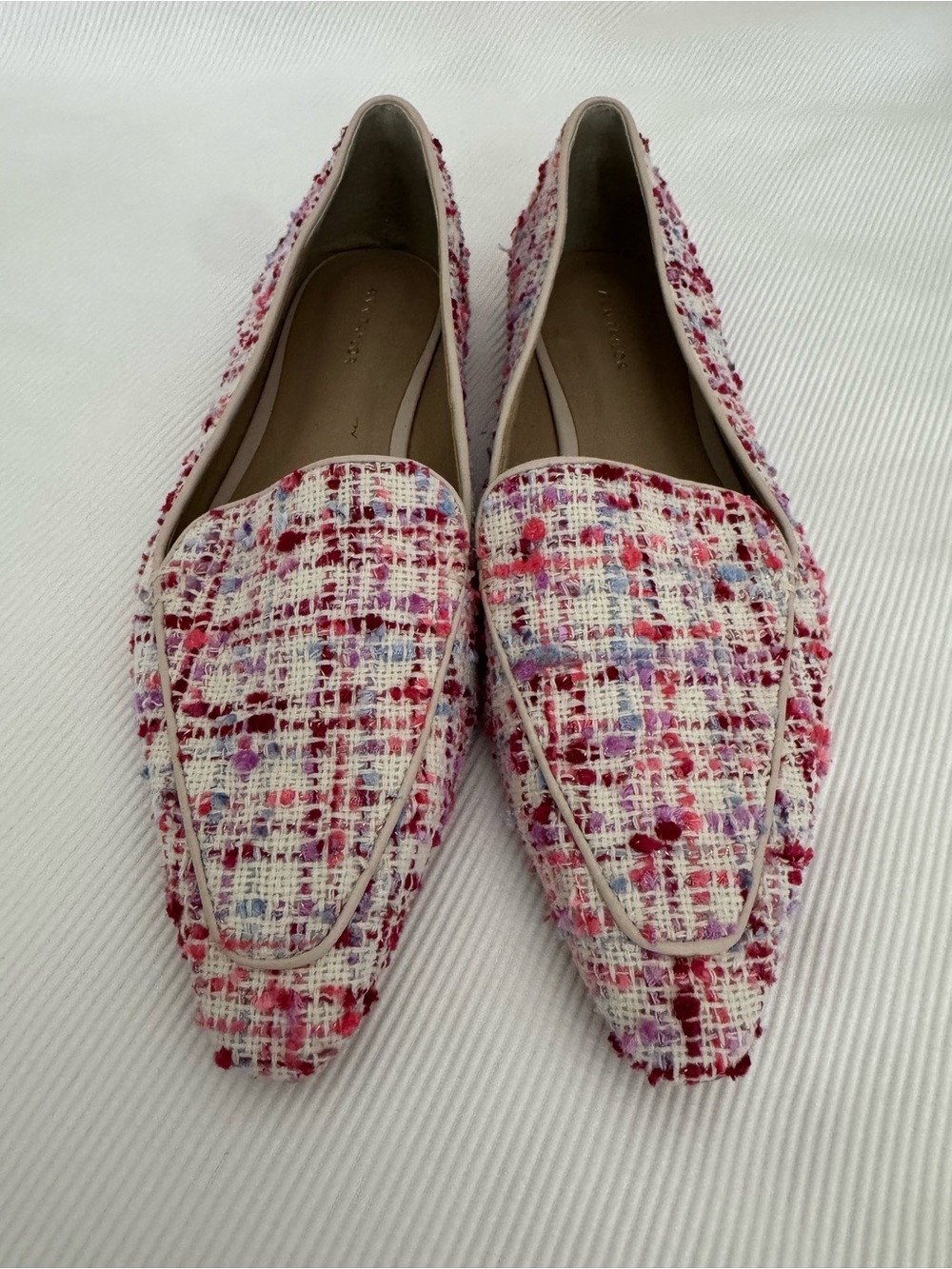 Ann Taylor Pink Multi Tweed Pointed-Toe Flats with Lilac & Red Accents